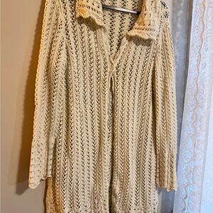 Vintage Liz Claiborne Crochet Duster Cardigan • Cream • Boho Cottagecore